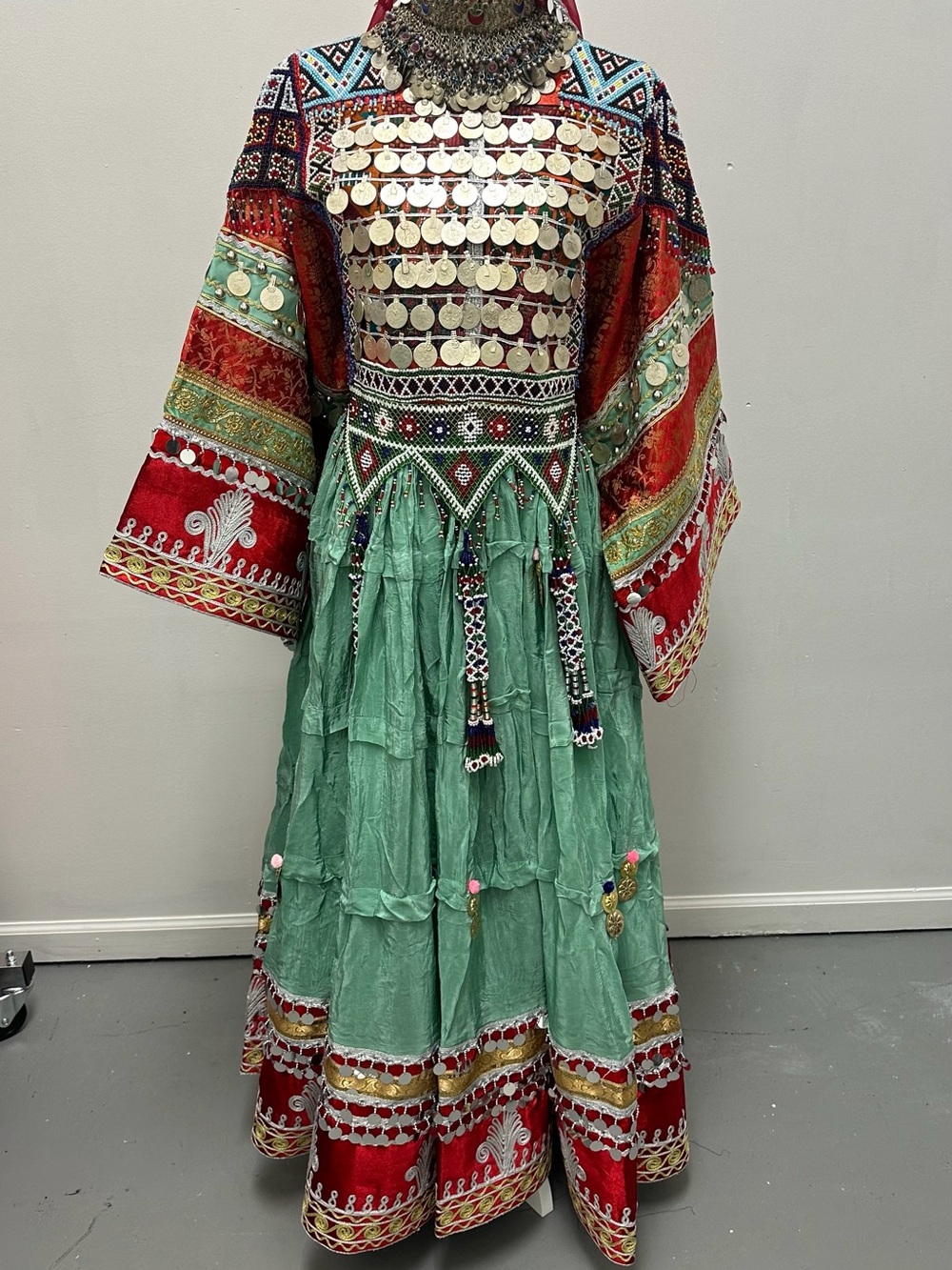 Handmade Afghan henna dress mint green